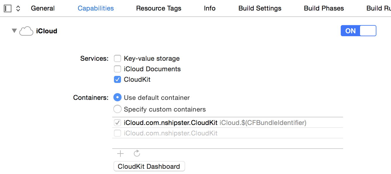 Enabling CloudKit in Xcode